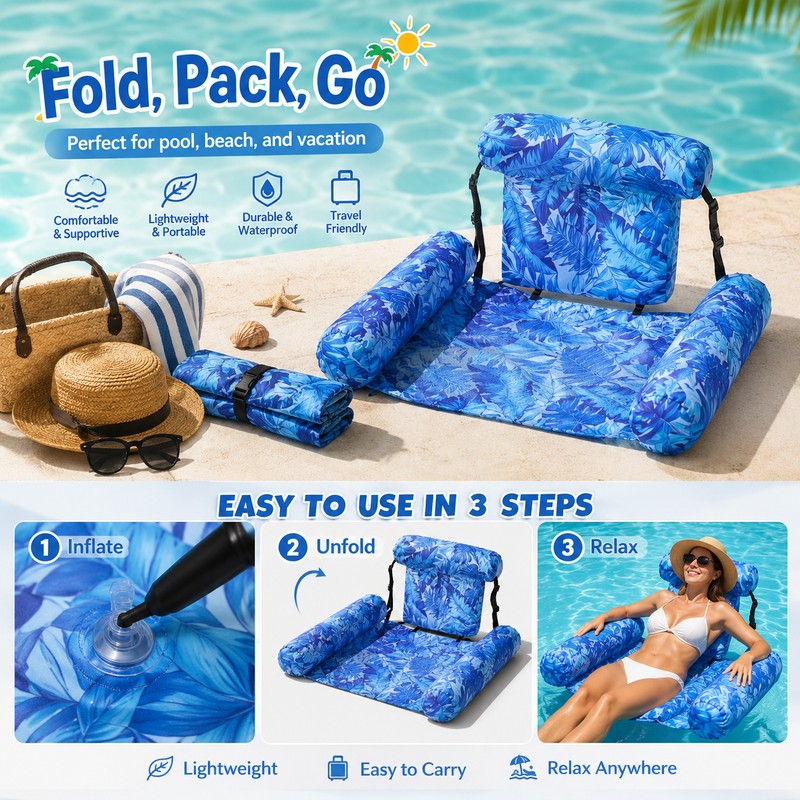 Inflatable Water Hammock Pool Float for Adults – Foldable PVC
