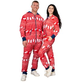 UglyChristmasSweater Christmas Pajamas Holiday Jumpsuit Cozy Adult Union Suit Hooded Pajama for Mens and Womens with Pockets