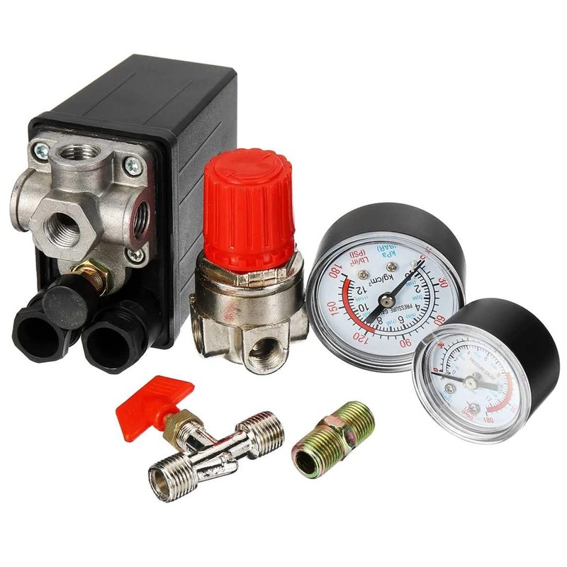 90-120PSI Air Compressor Pressure Switch Valve Control Manifold Regulator Gauges