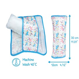 HECKBO Car Sleeping Pillow for Children Girls Boys - Unicorn - Machine Washable - Cuddly Soft - Car Seat Belt Protector, Belt Protector Booster Seat, Car Pillow, Travel Pillow, Holiday