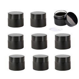 9 Pack 30g Glass Cosmetic Jars with Lids and Inner Liners,Black 1 oz Cream Jar Reusable Travel Containers Glass Jars for Creams,Lotion,Ointmen,Makeup,Spice,Cosmetic,Sample