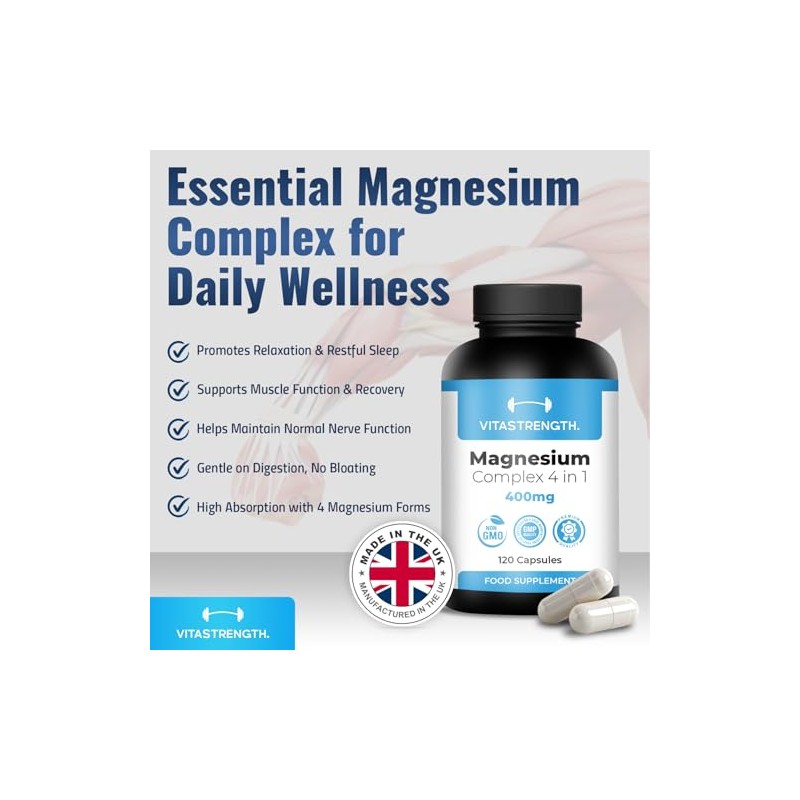Magnesium Supplement 4 in 1 – 120 Capsules, 400mg Daily