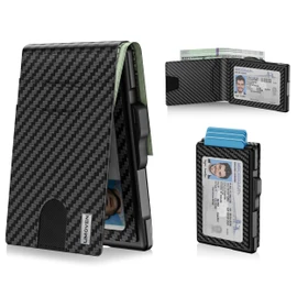 Wallet for Men - Pop Up Case, Cash Slot, and Credit Card Slot - Slim Aluminum Wallet with RFID Blocking, Minimalist Leather Wallet Front Pocket with ID Window (Carbon Fiber)