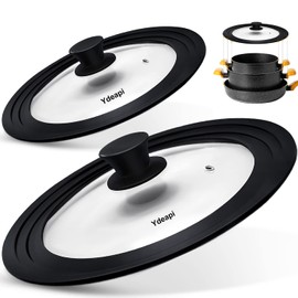 Ydeapi Universal Lids for Pots, Pans & Skillets - Fits 6.5", 7" & 8" Diameter, 9.5", 10" & 11" Diameter Cookware，Tempered Glass with High Heat Resistant Silicone Rim-2PK Cookware（2PK）