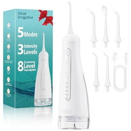 Wireless Oral Irrigator, Oral Irrigator, Test Winner 2026, 5 Modes, 20 Water Pressure & 3 Intensities, 5 Nozzles, 300 ml Water Tank, Mouth Cleaner, Water Teeth Flosser, IPX7 Waterproof Water Flosser