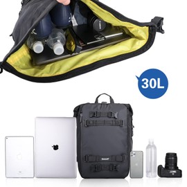 Rhinowalk Motorcycle Saddle Bag, 30L, Black, Waterproof, Combinable, Backpack