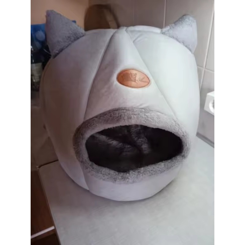 XL Gray Plush Cat Cave Bed for Indoor Cats –
