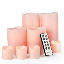 FURORA LIGHTING Pink Real Wax Flameless Candles with Remote and Timer, 4 Pillars and 4 Votives Pack of 8, LED Flickering Candles for Home Décor, Battery Included