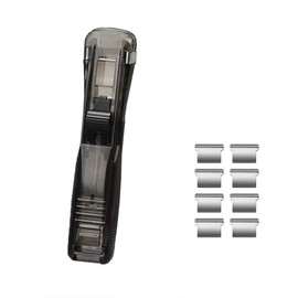 Transparent Black Push Stapler Paper Folder with 8 Reusable Clips, Binder Clips for Refilling Fast Clam Clip Dispensers for Desk Documents Office School