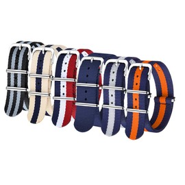 CIVO Bracelet Watch Straps Nylon Bracelet Ballistic Watch Straps 6 Packs Clear Colour Replacement Watch Straps for Men Women, Bond + linen blue + red white blue + navy blue + blue white + blue