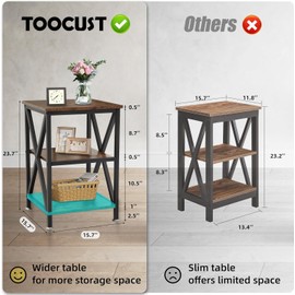 TooCust Square End Table with Storage Shelf, 16" D X 16" W X 24" H, Rustic Brown