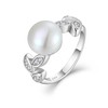 FATACI Women Pearl Ring,925 Sterling Silver Cubic Zirconia Leaf Ring