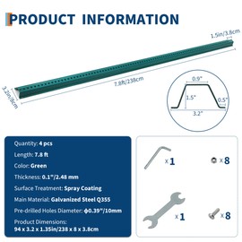 8FT Sign Post, 1 Pack U-Channel Sign Post with Pre-Drilled Holes, Steel Fence for Gardens, Farms, Parking Lots & Traffic Control, Rust-Resistant, Heavy Duty, Easy to Install, Green