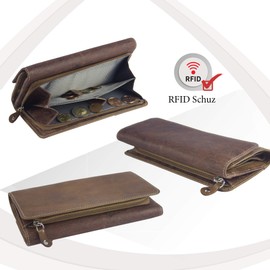 Sunsa Women's Leather Wallet Large Wallet with RFID Protection Wallet with Many Credit Card Compartments Wallet for Her 81622, brown, Classic