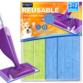 Reusable Mop Pads Compatible with Swiffer WetJet Mop, MyKEEPOW Wet Jet Refills Pads for Floor Cleaning, 4 Pack, Green+Blue