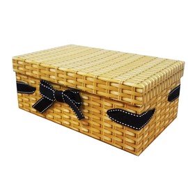 Offershop Strong Wicker Style Box with Lid Cardboard Gift Hamper Basket - Luxury Presentation Box with Ribbon