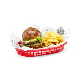 HENDI Servierkörbe, im Fastfood-Stil, Körbe, zum Servieren für Pommes Frites, Garnelen, Zwiebelringen, Stückzahl: 6, 275x175x(H)38mm, Rot