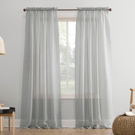No. 918 Erica Crushed Sheer Voile Rod Pocket Curtain Panel, 51" x 63", Silver Gray