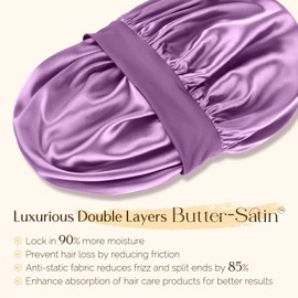 YANIBEST Silk Bonnet for Men, Satin Hair Bonnet for Sleeping, Double Layer Sleep Cap for Black Men & Women Curly Hair Braids, Purple