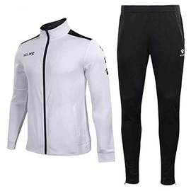 Kelme Menâs Activewear Tracksuit Full Zip Set for Men and Kids â 2 Piece Sweat suit with Sweatshirt and Jogger Sweatpants (White/Black, Medium (Adult))
