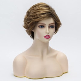Morticia Short Curly Wig Short Wavy Pelucas Honey Blonde with Dark Roots Synthetic Bang Wig