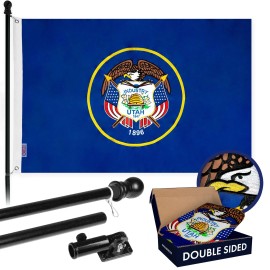 UD_G128 - 6 Feet Tangle Free Spinning Flagpole (Black) Utah Double Sided Brass Grommets Embroidered 3x5 ft (Flag Included) Alumi