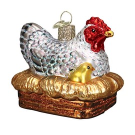 Old World Christmas Glass Blown Ornament with S-Hook and Gift Box, Birds Collection (Hen On Nest)