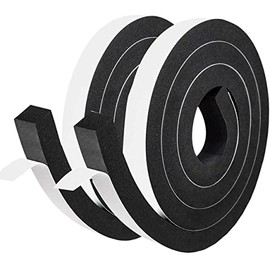 Jasinber Cinta de sellado de espuma, Burlete autoadhesivo de goma de neopreno para puertas y ventanas, puerta corrediza, a prueba de sonido (25mm x 20mm x 2m x 2 Rollos, Negro)