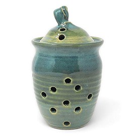 Holman Pottery Garlic Keeper Jar, Sea Pearl Green
