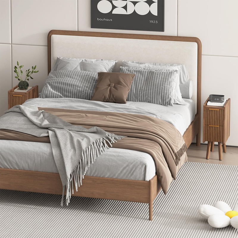 ELYKEN Narrow Side Table, Fluted Nightstand with Drawers, Wooden Small