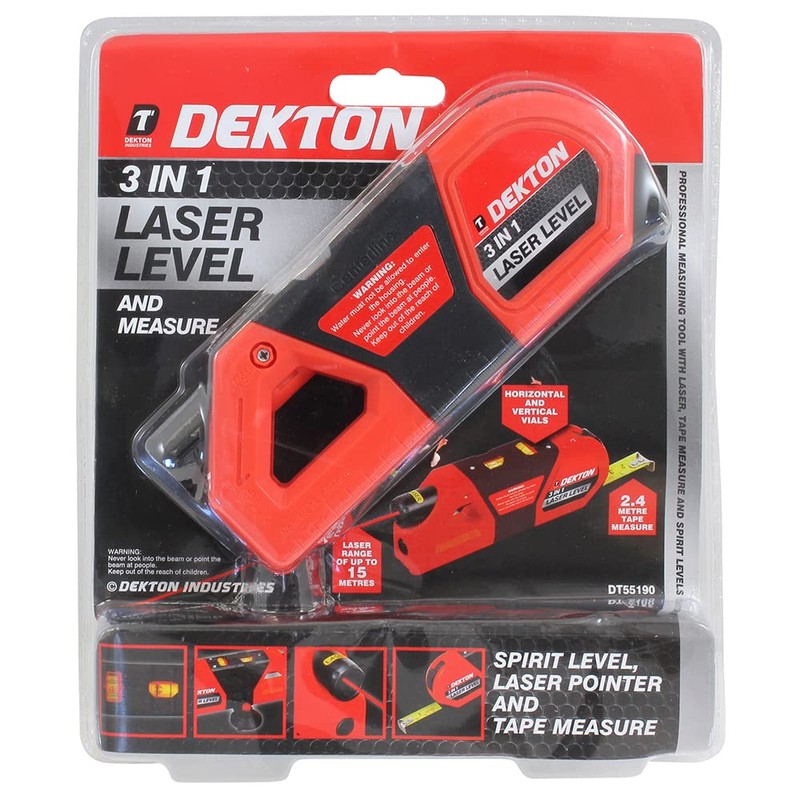 DEKTON DT55190 3-in-1 Laser Level with Measure, 240 V, Black/Red