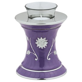 Grace Lavender Blue Tealight Cremation Urn for Ashes, Brass Memorial Candle Urn, Purple and Silver Urn, Extra Small Sized Cremation Urn, 5.5 Inches High