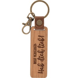 GRUSS & CO 48331 Wooden Keyring with Love Motif | Pendant Made of Cherry Wood with Engraving Nicht vergessen Hab dich lieb!, Includes Carabiner, brown, Motif "Lieb"