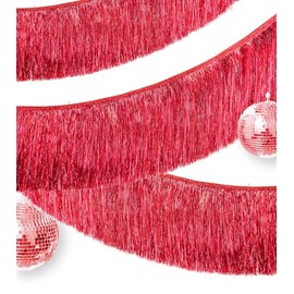 Rovplus Premium Fringe Streamer Banner for Party Decoration -2 Pack, 4 Layer Thick Metallic Foil Tinsel Tassel Garland for Birthday Wedding Christmas Holiday Home Hanging Decor (Shiny-Red)