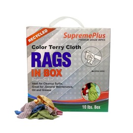 SupremePlus Recycled Color Terry Cloth Towel Rags – Shop Bulk Towels in Box for Wiping Home, Restaurant, Garage, & All Basic Work, Resuable & Absorbent Cleaning Wipes (10 lbs. Compressed Box)