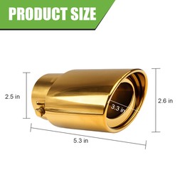 Norkmdi Car Exhaust Tip, 2.5" Inlet 2.6" Outlet 5.3" Length Stainless Steel Polished Adjustable Vehicle Exhaust Pipe Muffler Modification Tailpipe, Auto Decor Accessories, Universal Fit (Golden)