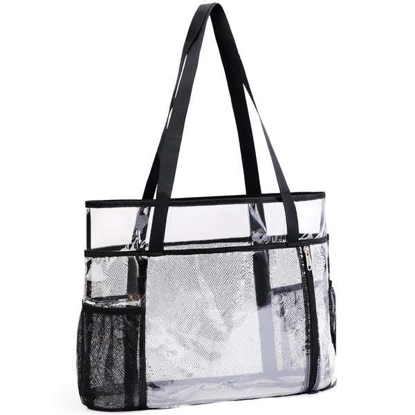 TINYAT Clear Beach Bag for Women Large Mesh Tote Bag