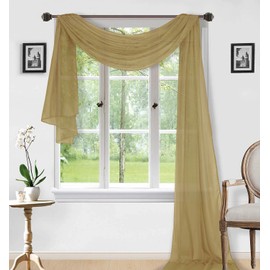 Sapphire Home Window Sheer Voile Valance Scarf - Window Curtains & Valances for Living Room, Kitchen, and Bedroom - Elegant Home Decor in Solid Color - 1PC, Gold (37”x216”)