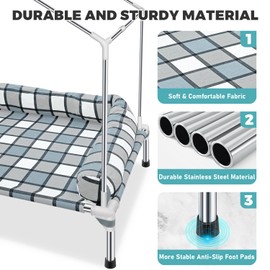 Indoor Elevated Dog Bed House - Weatherproof 2-in-1 Dog Cot Bed with Canopy Cooling Raised Pet Bed House with Pillow Portable Cozy Cat Dog House Sunshade Tent for Camping Beach