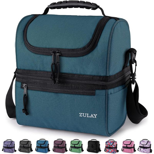 Zulay Kitchen Insulated 2-Compartment Lunch Box Bag With Strap -