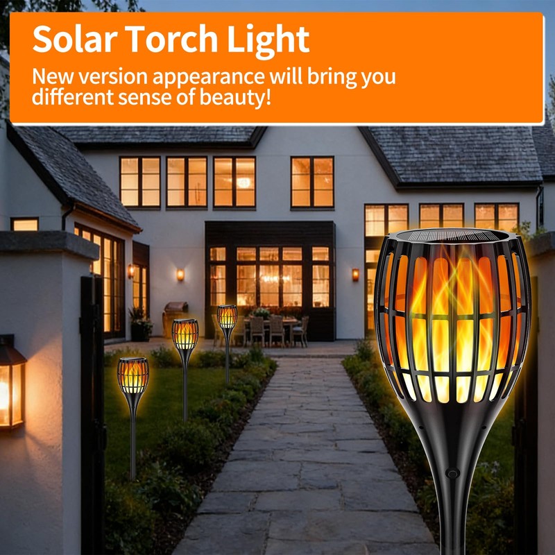 Solar Larger Torch Lights, 43" Solar Torch Lights Outdoor Flickering