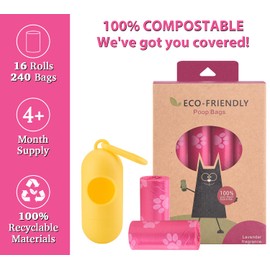 WDFAACK WDFAACK Biodegradable Dog Poo Bags with Holder-240 Large Poop Bags, Corn Starch Blended Compostable Bag, Extra Thick Strong Leak Proof Waste Bag for Dogs (Pink)