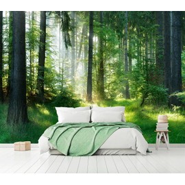 AFZEVEB-Green Forest Wallpaper Natural Landscape Wall murals for Bedroom 114"x74"(Not Peel and Stick)