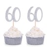 Set of 24 Silver Number 60 60th Birthday Cupcake Toppers