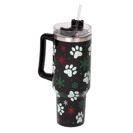 GreaterGood Paw Print Vacuum Insulated Stainless Steel 40oz Tumbler Handle Lid Straw Travel Mug Hot Cold Drinks