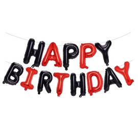 PIGETALE Black and Red Happy Birthday Banner Balloons, 16 Inch Mylar Foil Happy Birthday Sign Banner for Kids and Adults, 3D Happy Birthday Balloons Letters for Birthday Party Decorations and Supplies