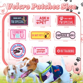 FUNCOLOR Service Dog Patch for Harness: 12Pcs Pink Theme Hook and Loop Badges Patches for Girl Dog - Removable Embroidered in Training Do Not Pet Sticker for Dog Vest Collar Backpack