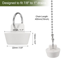 uxcell 2 Pcs Tub Stoppers, Rubber Bathtub Stoppers 7/8" to 1" Kitchen Sink Drain Stopper, Bathroom Drain Plug with Pull Ring and 15" Beaded Chain, White
