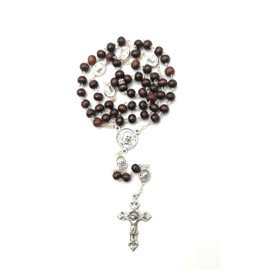 OVUNQUE PROTEGGIMI Padre Pio Wooden Rosary with Cross, Medals and Beads, Rosary Box with Picture, m, Wood, No Gemstone, Wood, No Gemstone