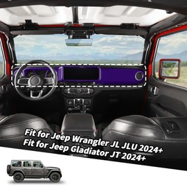 Jimen Fit for Jeep Wrangler JL JLU & Gladiator JT 2024-2025, 4PCS Center Console Dash Trim & Dashboard Cover Navigation Panel Interior Overlay (Purple)
